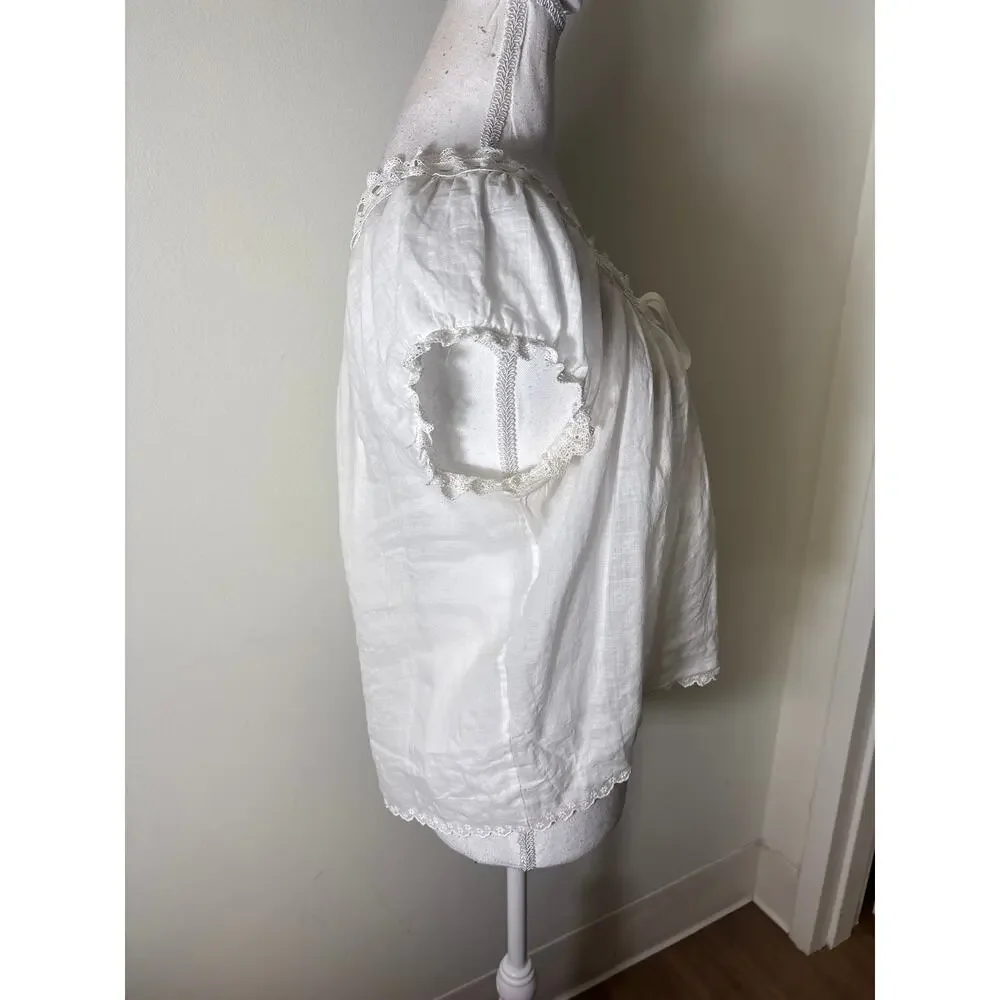Doen White Cap Sleeve Marinette Top Sz M